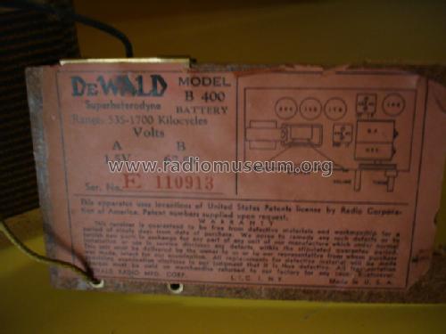 B-400 ; DeWald Radio Mfg. (ID = 800537) Radio