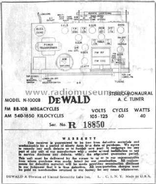 Stereo-Monaural A.C. Tuner N-1000B; DeWald Radio Mfg. (ID = 1180258) Radio