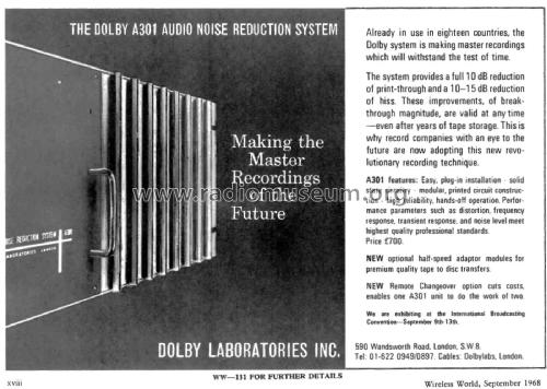 Audio Noise Reduction System A301; Dolby Laboratories; (ID = 3108138) Misc