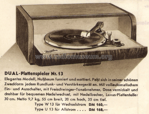 Plattenspieler Nr.13 Ch= 250/85; Dual, Gebr. (ID = 2787500) R-Player