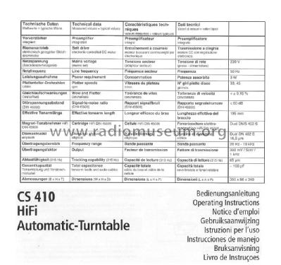 Full Automatic Turntable With Preamplifier CS 410; Dual, Gebr. (ID = 1774925) R-Player