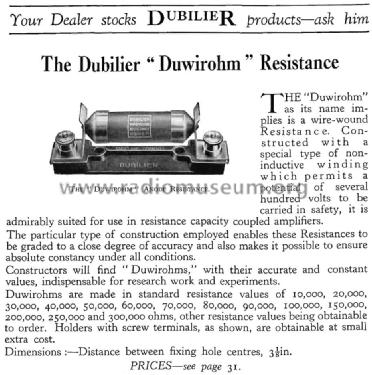 Duwirohm Resistance ; Dubilier Condenser (ID = 1584888) Radio part