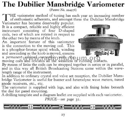 Mansbridge Variometer ; Dubilier Condenser (ID = 1587953) Radio part