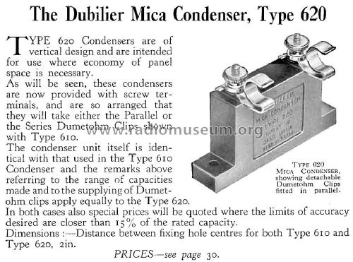 Mica Condenser 620; Dubilier Condenser (ID = 1584014) Radio part