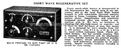 Short Wave Regenerative Set ; Duck Co., J.J. and (ID = 962060) mod-pre26