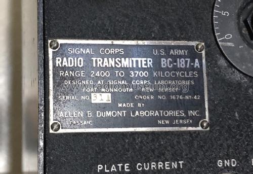 Radio Transmitter BC-187-A; DuMont Labs, Allen B (ID = 2422134) Mil Tr