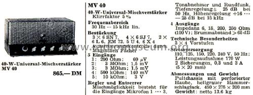 Mischverstärker MV40; Dynacord W. (ID = 2962146) Ampl/Mixer