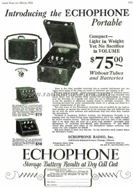 Echophone Portable V-3 Chassis; Echophone Radio, Inc (ID = 1875421) Radio