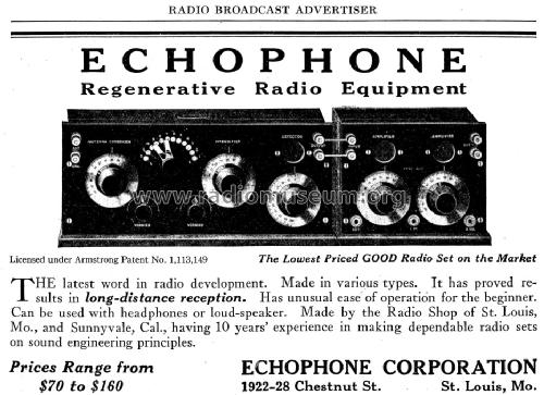 Echophone 1-tube Regenerative Receiver T-16; Echophone Radio, Inc (ID = 1281612) Radio