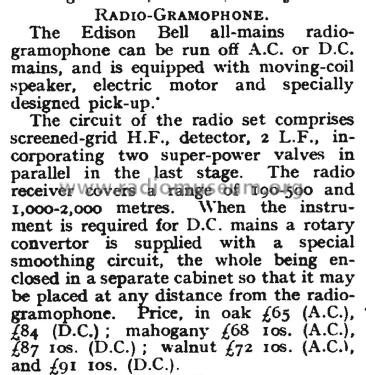 All-mains Radio Gramophone ; Edison-Bell Ltd.; (ID = 2923728) Radio