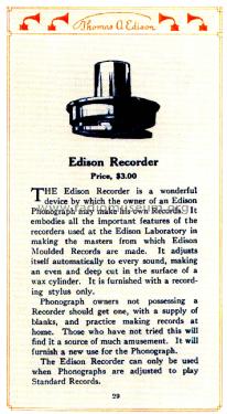 Recorder for Cylinder Phonographs ; Edison, Thomas A., (ID = 1317023) Micrófono/PU