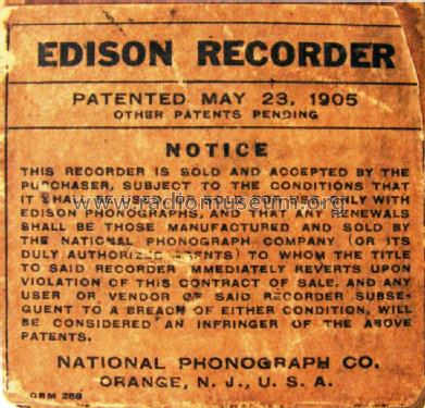 Recorder for Cylinder Phonographs ; Edison, Thomas A., (ID = 1317155) Micrófono/PU