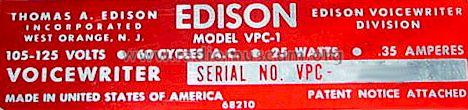 Voicewriter VPC-1; Edison, Thomas A., (ID = 607318) Enrég.-R