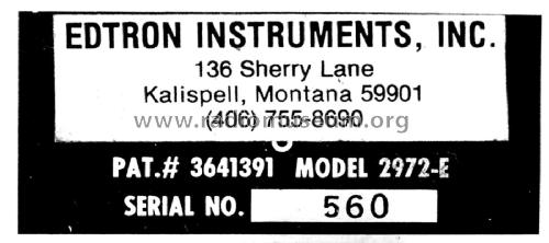 CRT Restoring & Testing Instrument 2972-E; Edtron Instruments; (ID = 2036606) Equipment