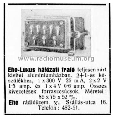 Luxus power transformer ; EHO Rádióüzem, later (ID = 2496482) Radio part