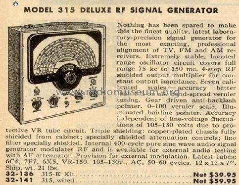Deluxe RF Signal Generator 315-K; EICO Electronic (ID = 1928292) Ausrüstung