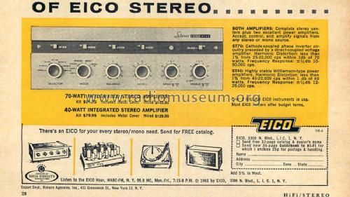 Integrated Stereo Amp ST-70; EICO Electronic (ID = 1791853) Ampl/Mixer