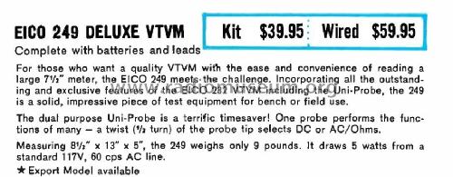 Vacuum Tube Voltmeter 249; EICO Electronic (ID = 3045744) Equipment