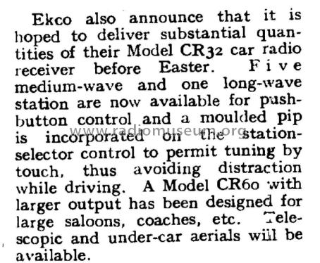 Car Radio CR60; Ekco, E.K.Cole Ltd.; (ID = 2888504) Car Radio