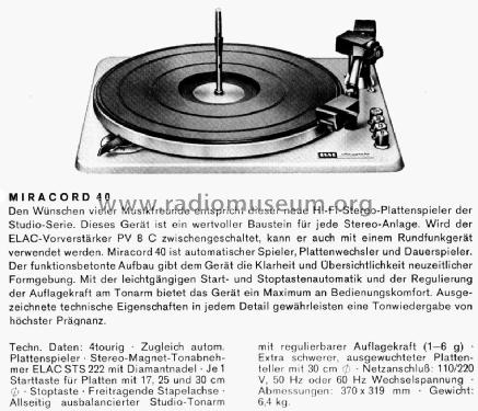 Miracord 40; Elac Electroacustic (ID = 2186359) R-Player