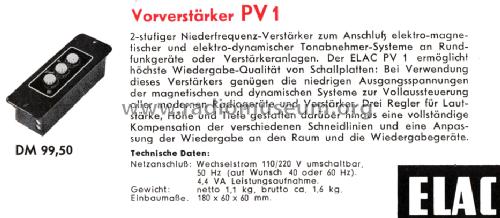 Phono-Vorverstärker PV1; Elac Electroacustic (ID = 735310) Ampl/Mixer