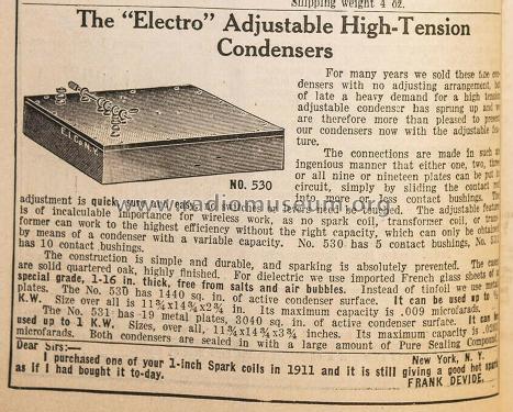 Electro Adjustable High Tension Condenser No. 530; Electro Importing Co (ID = 2545399) Amateur-D