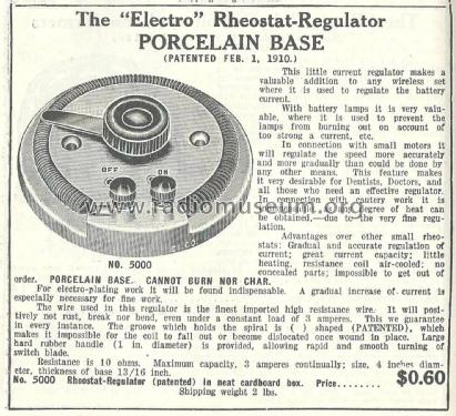 Electro Rheostat-Regulator No. 5000; Electro Importing Co (ID = 1978690) Radio part