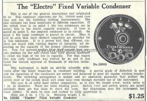 Fixed Variable Condenser No. 10000; Electro Importing Co (ID = 1978462) Radio part