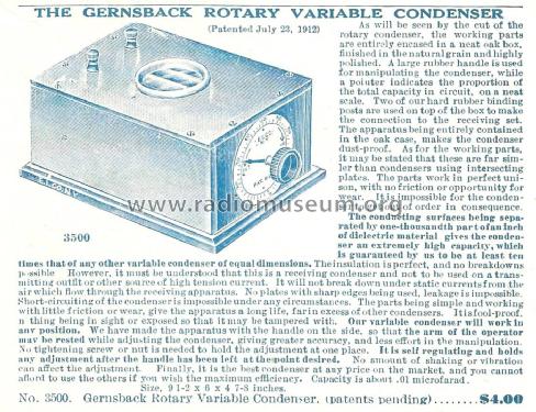 Gernsback Rotary Variable Condenser No. 3500; Electro Importing Co (ID = 1978406) Bauteil