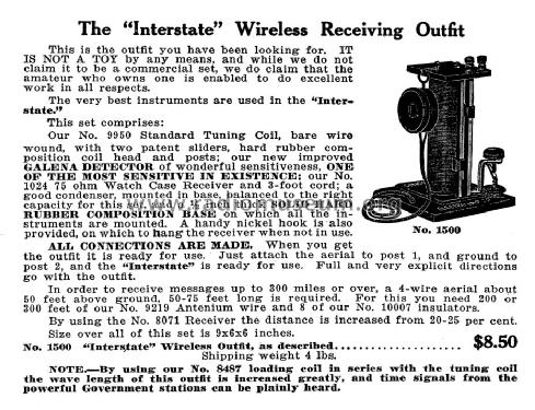 Interstate Wireless Receiving Outfit No. 1500; Electro Importing Co (ID = 1039308) Galène