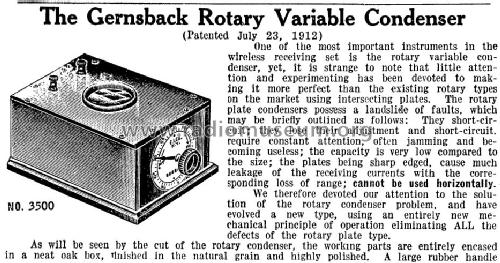 Gernsback Rotary Variable Condenser No. 3500; Electro Importing Co (ID = 1038892) Radio part