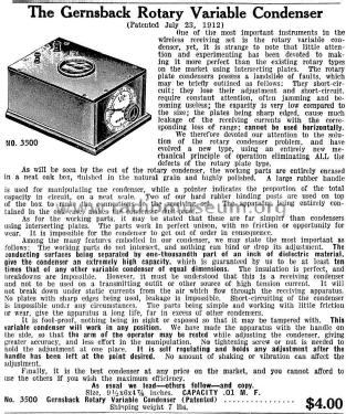 Gernsback Rotary Variable Condenser No. 3500; Electro Importing Co (ID = 1038893) Radio part