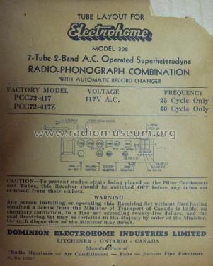 Radio-Phonograph Combination 308 PCC72-417Z; Electrohome Dominion (ID = 1213396) Radio