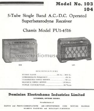 103 Ch= PU1-4516; Electrohome Dominion (ID = 794387) Radio