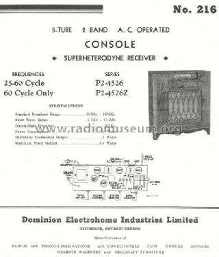 216 2-4526; Electrohome Dominion (ID = 793064) Radio