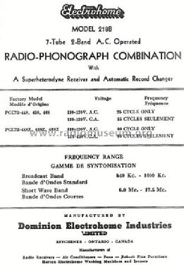 218B PCC72-448Z PCC72-458Z PCC72-468Z; Electrohome Dominion (ID = 766704) Radio