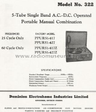 322 PPUR51-417Z; Electrohome Dominion (ID = 792528) Radio