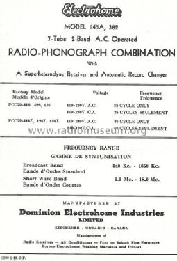 382 ; Electrohome Dominion (ID = 811308) Radio