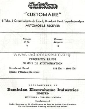 Customaire ; Electrohome Dominion (ID = 768584) Autoradio