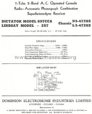 Dictator 697CCA Ch= D3-4726Z; Electrohome Dominion (ID = 766540) Radio