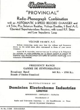 Provincial ; Electrohome Dominion (ID = 793493) Radio