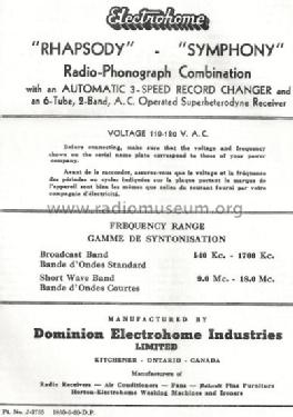 Rhapsody ; Electrohome Dominion (ID = 811309) Radio
