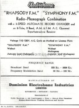 Rhapsody F.M. ; Electrohome Dominion (ID = 828898) Radio