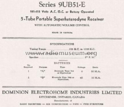 Series 9UB51-E ; Electrohome Dominion (ID = 766716) Radio