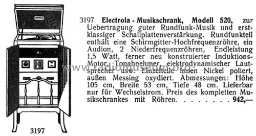 Musikschrank Modell 520; Electrola GmbH (ID = 2787887) Radio