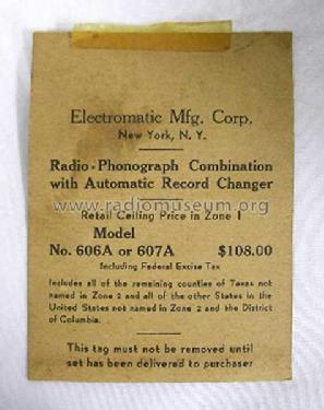 607A ; Electromatic (ID = 307088) Radio