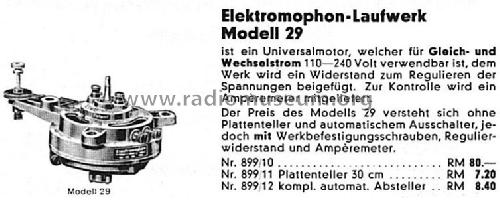 Electro-Motor Universal-Elektro-Laufwerk 29; Electromophon AG; (ID = 3090540) Misc