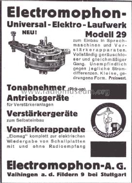 Electro-Motor Universal-Elektro-Laufwerk 29; Electromophon AG; (ID = 3090541) Misc