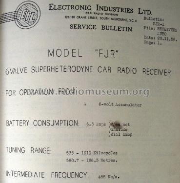 6 Valve Superheterodyne Car Radio Receiver FJR; EIL Electronics (ID = 1653564) Car Radio