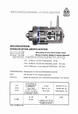 Plattenspielermotor B078; Elektrogerätebau (ID = 2729530) Misc